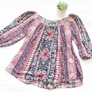 ✨Lucky Brand | Off-Shoulder Aztec Boho 3/4 Blouse